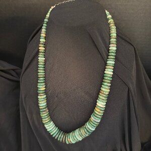 Chinese Jade Graduated Disks Bead 24" Long Necklace Adjustable Sterling Silver